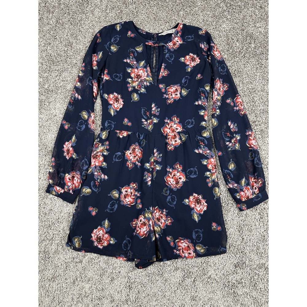 Abercrombie & Fitch‎ Navy Floral Long Sleeve Romper Size 0 Keyhole Back